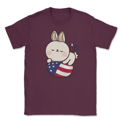 Bunny Napping on an American Flag Egg Gift design Unisex T-Shirt - Maroon