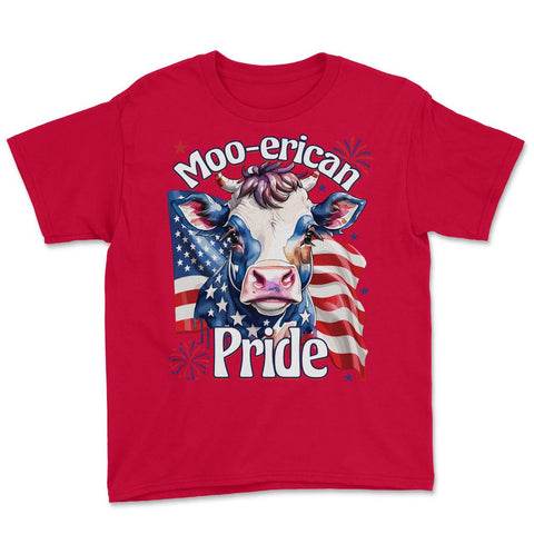 4th of July Moo-erican Pride Funny Patriotic Cow USA product Youth Tee - Red