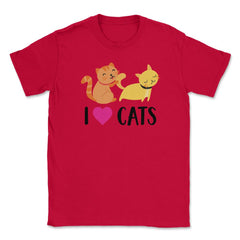 Funny I Love Cats Heart Cat Lover Pet Owner Cute Kitten print Unisex - Red