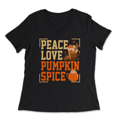 Peace Love Pumpkin Spice Funny Autumn Fall Season Grunge design - Women's V-Neck Tee - Black
