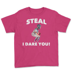Funny Baseball Player Catcher Humor Steal I Dare You Gag print Youth - Heliconia