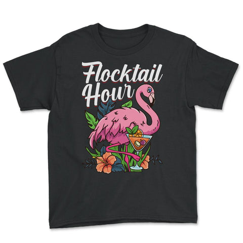 Flamingo Flocktail Hour Funny Flamingo Lover Pun design Youth Tee - Black