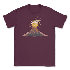 Funny Bitcoin Symbol Coming out of a Volcano for Crypto Fans graphic - Maroon