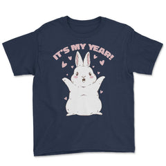 Chinese New Year of the Rabbit Kawaii Happy Bunny print Youth Tee - Navy