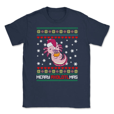 Christmas Kawaii Axolotl Merry Axolotlmas Funny Ugly Xmas print - Navy