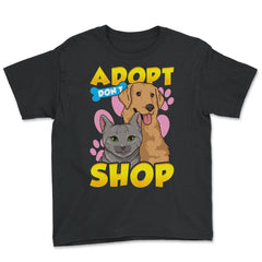Adopt Don’t Shop Support Shelters and Rescue Organizations graphic - Youth Tee - Black