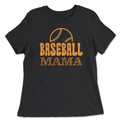 Baseball Mama Mom Leopard Print Letters Sports Funny graphic - Women's Relaxed Tee - Black