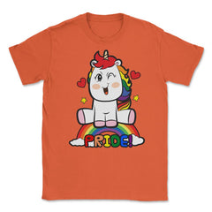 LGBTQ Pride Unicorn Sitting on top of a Rainbow Equality product - Orange