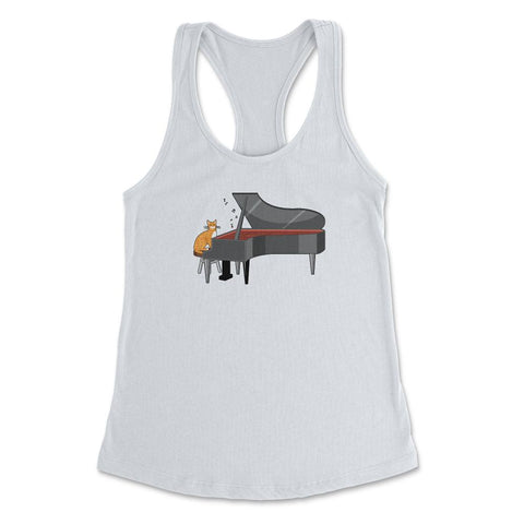 Funny Cat Playing Piano Pianist Music Instrument Cat Lover design - White