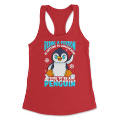 Time to Be a Penguin Happy Penguin with Snowflakes Kawaii print - Red