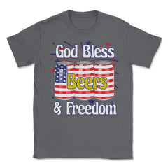 God Bless Beer & Freedom Funny 4th of July Patriotic print Unisex - Smoke Grey
