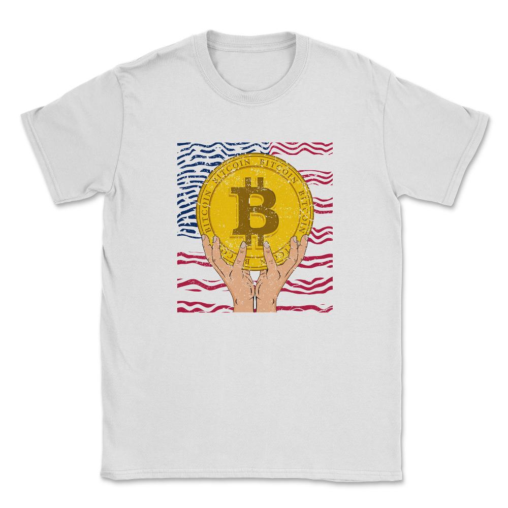 Patriotic Bitcoin USA Flag Grunge Retro In Bitcoin We Trust graphic - White