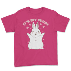 Chinese New Year of the Rabbit Kawaii Happy Bunny print Youth Tee - Heliconia