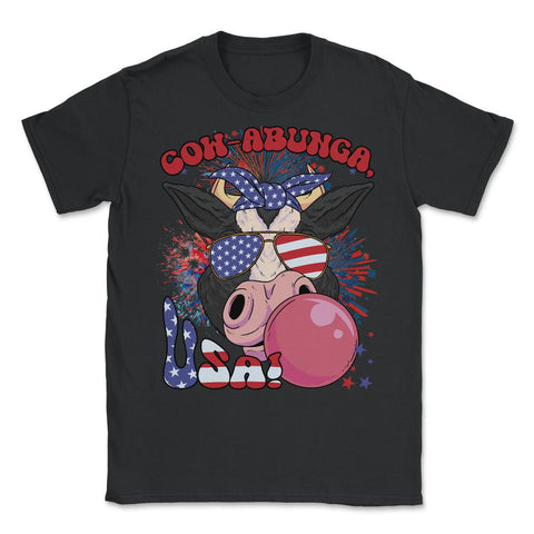 4th of July Cow-abunga, USA! Funny Patriotic Cow product - Unisex T-Shirt - Black