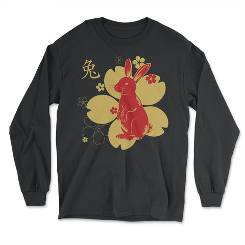 Chinese New Year of the Rabbit 2023 Symbol & Flowers product - Long Sleeve T-Shirt - Black
