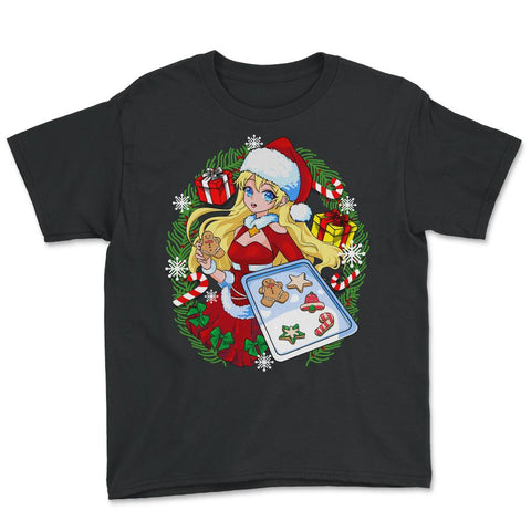 Anime Christmas Santa Girl with Xmas Cookies Cosplay Funny print - Black