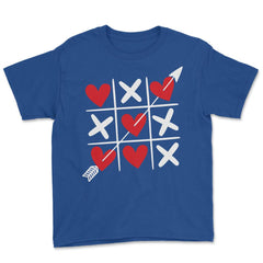 Tic Tac Toe Valentine's Day XOXO Hearts & Crosses graphic Youth Tee - Royal Blue