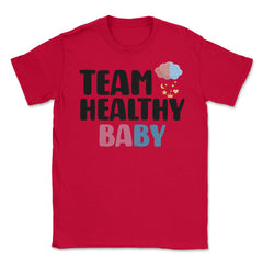 Funny Team Healthy Baby Boy Girl Gender Reveal Announcement graphic - Red