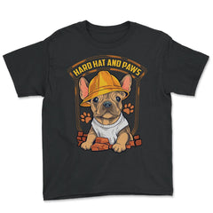 French Bulldog Construction Worker Hard Hat & Paws Frenchie design - Youth Tee - Black