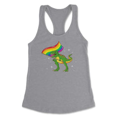 T-Rex Dinosaur with Rainbow Pride Flag Funny Humor Gift design - Grey Heather