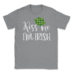 Kiss Me I’m Irish Green Lips Saint Patrick’s Day Women graphic Unisex - Grey Heather