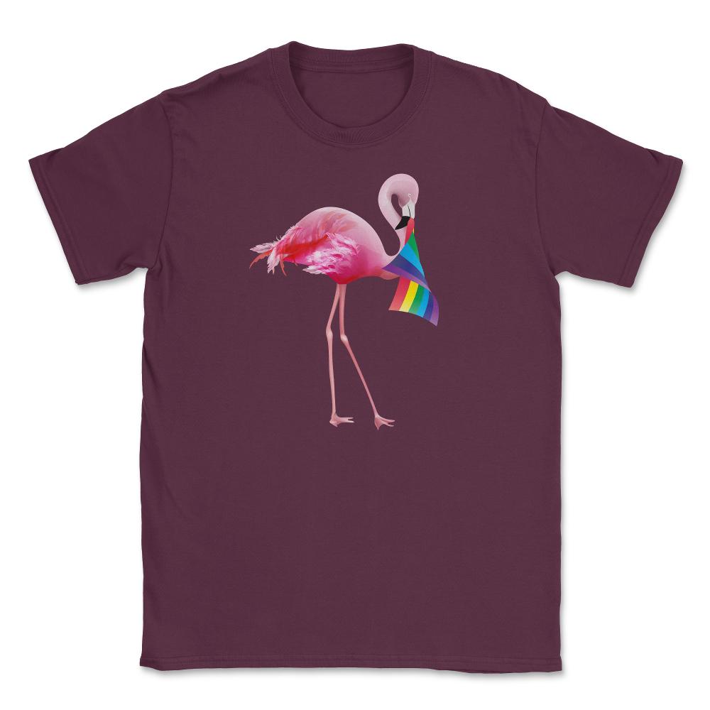 Pink Flamingo with Rainbow flag design Gift graphic Unisex T-Shirt - Maroon