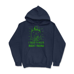 I Need a Beer Right Meow St Patrick's Day Hilarious Cat Pun design - Hoodie - Navy