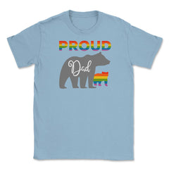 Rainbow Pride Flag Bear Proud Dad and Gay Cub graphic Unisex T-Shirt - Light Blue