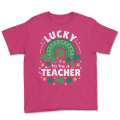 Lucky To Be a Teacher St Patrick’s Day Boho Rainbow print Youth Tee - Heliconia
