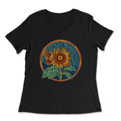 Stained Glass Art Sunflower Colorful Glasswork Design design - Women's V-Neck Tee - Black