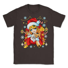 Anime Christmas Santa Anime Girl with Corgi Puppy Funny graphic - Brown