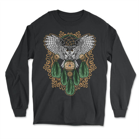 Owl Dreamcatcher Boho Mystical Hand-Drawn Design product - Long Sleeve T-Shirt - Black