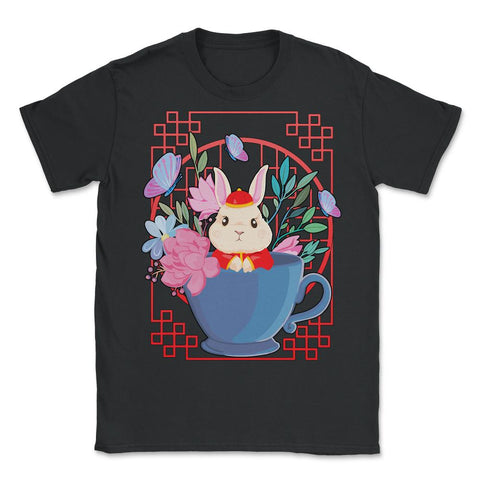 Chinese New Year Rabbit 2023 Rabbit in a Teacup Chinese print - Unisex T-Shirt - Black
