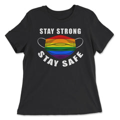 Gay Rainbow Pride Flag Mask Stay Strong Stay Safe Awareness product - Women's Relaxed Tee - Black