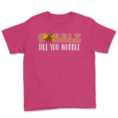 Gobble Till You Wobble Funny Retro Vintage Text with Turkey design - Heliconia