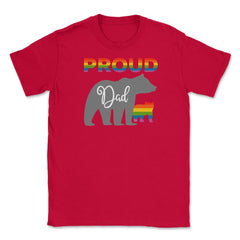 Rainbow Pride Flag Bear Proud Dad and Gay Cub graphic Unisex T-Shirt - Red