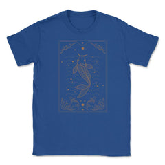 Koi Fish Tarot Card With Clouds And Stars Line Art print Unisex - Royal Blue
