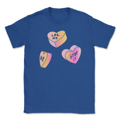 Candy In Hearts Form Negative Messages Funny Anti-V Day product - Royal Blue