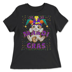 Mardi Gras Cat 2023 Cat Tuesday Cute Kitten with Jester Hat print - Women's Relaxed Tee - Black