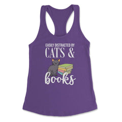 Funny Easily Distracted By Cats And Books Cat Book Lover Gag graphic - Purple