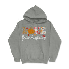 Love Friendsgiving Text with Pumpkin & Autumn Leaves graphic Hoodie - Grey Heather