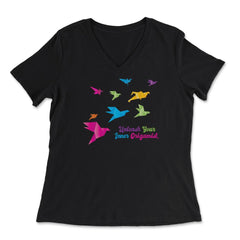 Unleash Your Inner Origamist Colorful Origami Flying Birds product - Women's V-Neck Tee - Black