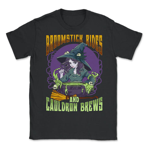 Anime Witch Cauldron Broomstick Rides & Cauldron Brews graphic - Unisex T-Shirt - Black