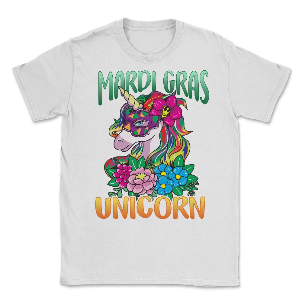 Mardi Gras Unicorn with Masquerade Mask Funny product Unisex T-Shirt - White