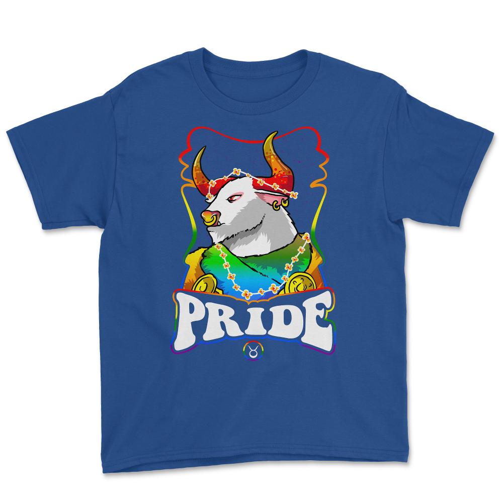 Gay Zodiac LGBTQ Zodiac Sign Taurus Rainbow Pride print Youth Tee - Royal Blue