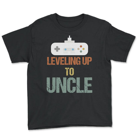 Funny Leveling Up To Uncle Gamer Vintage Retro Gaming print Youth Tee - Black