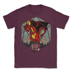 Dragon Sitting On A Dice Mythical Creature For Fantasy Fans design - Maroon