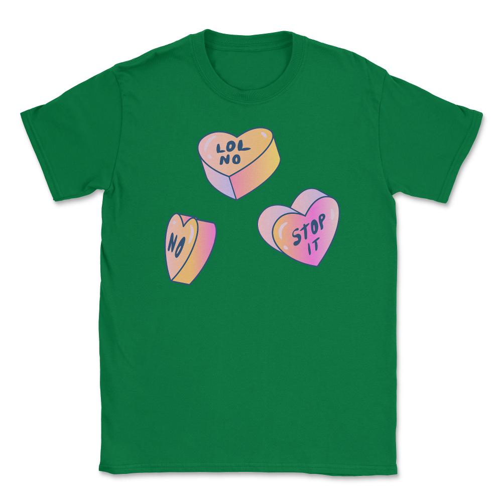 Candy In Hearts Form Negative Messages Funny Anti-V Day product - Green