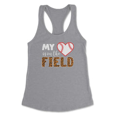 Funny Baseball My Heart Is On That Field Leopard Print Mom print - Grey Heather