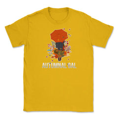 Autumnal Gal Fall Girl with Umbrella Design graphic Unisex T-Shirt